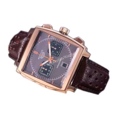 Replica Tag Heuer Monaco Rose Gold Brown Leather Chronograph Watch